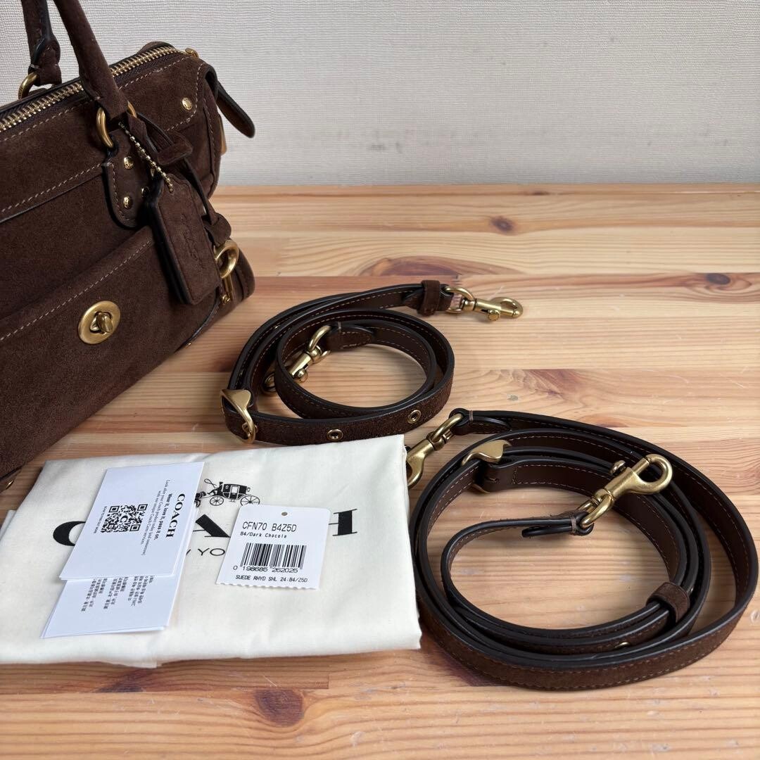 Coach Ryder Satchel Bag 24 Dark Chocolate Suede 2 Way 3 Way Brass Auth