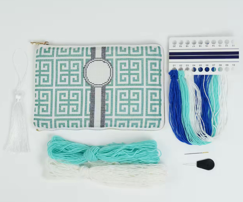 Jonathan Adler x Michaels Blue & White Greek Key Monogram Needlepoint Clutch Kit