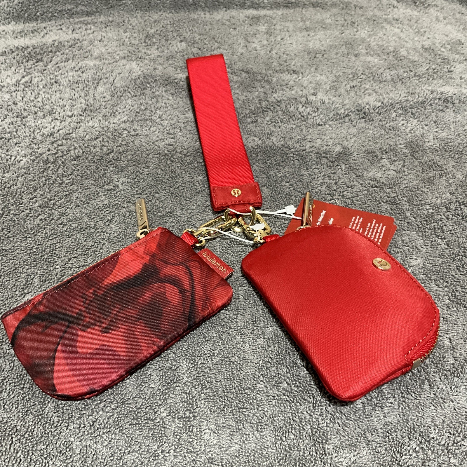Lululemon Dual Pouch Wristlet Lunar Plumes Mini Red/Oxford Red/Gold Super Cute!