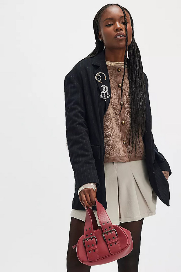 NEW FREE PEOPLE RED LEATHER SAY YES BUCKLE BAG