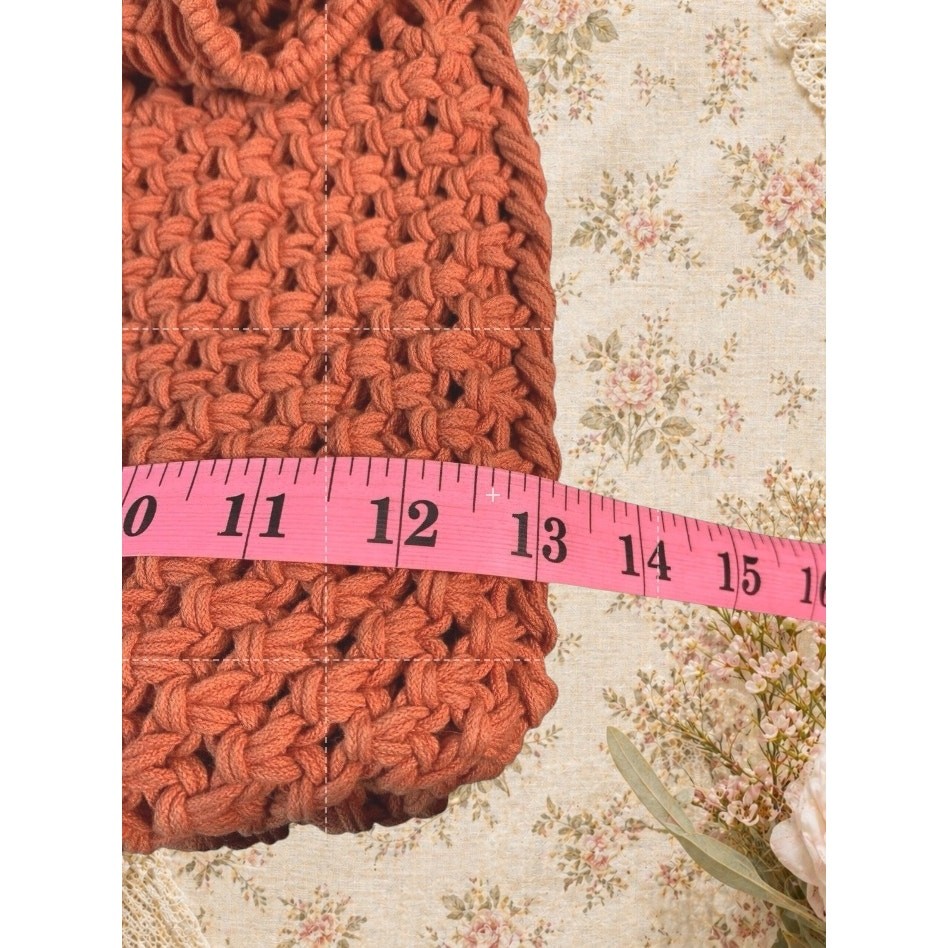 Artisan Burnt Orange Woven Crochet Tote Wooden Handle Bag Philippines Boho