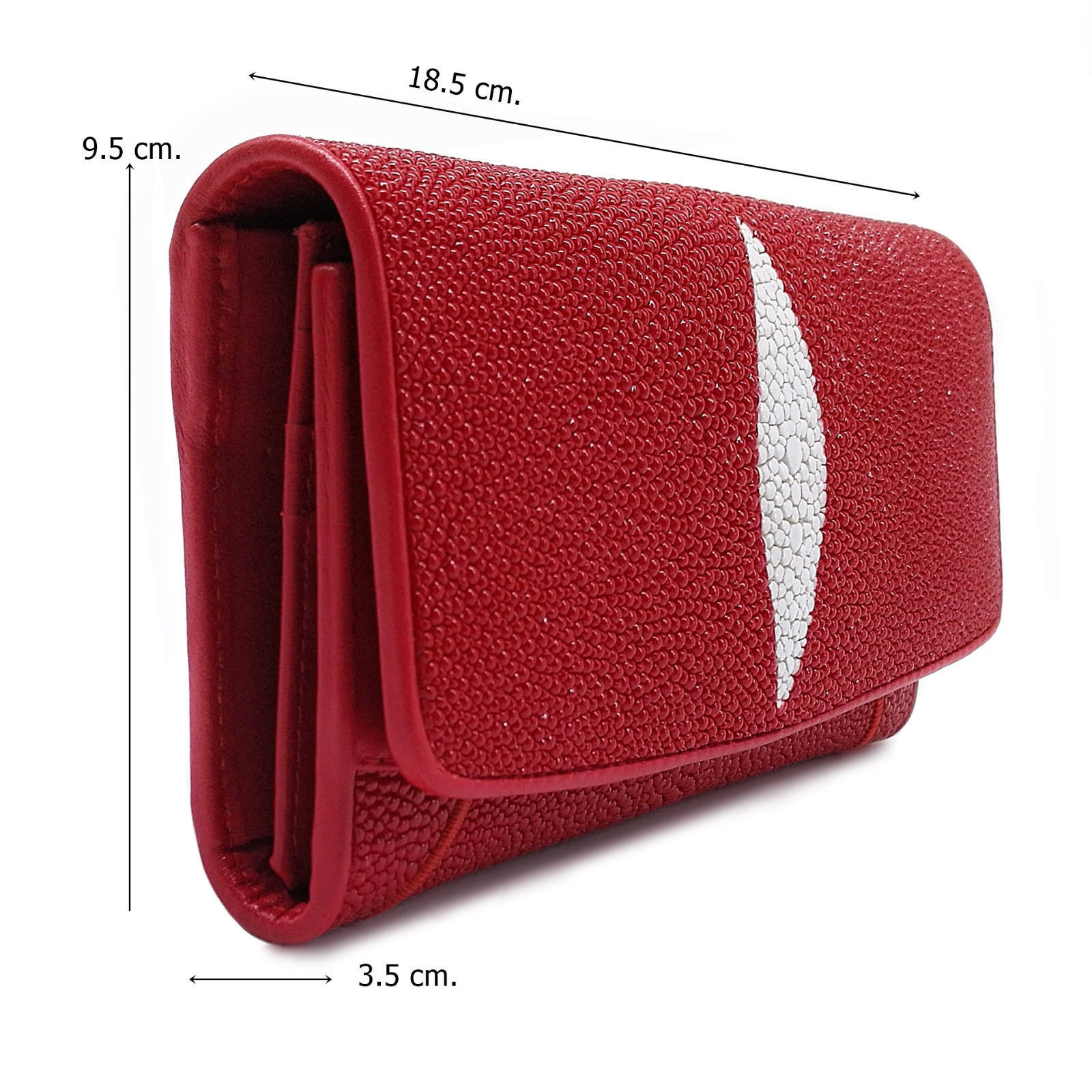 Red Stingray Leather Lady Wallet Wide 9.5 cm. Long 18.5 cm. Thick 3.5 cm.