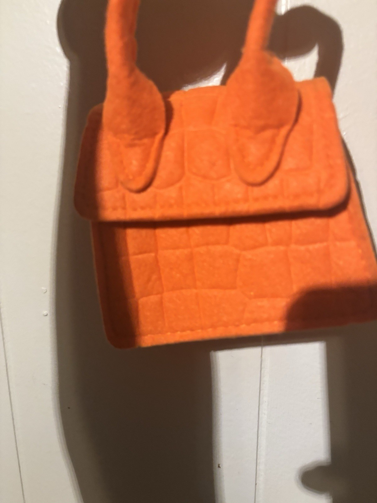 Orange Quilted Mini Satchel Top Handle Bag w/ Detachable Shoulder Strap Silver