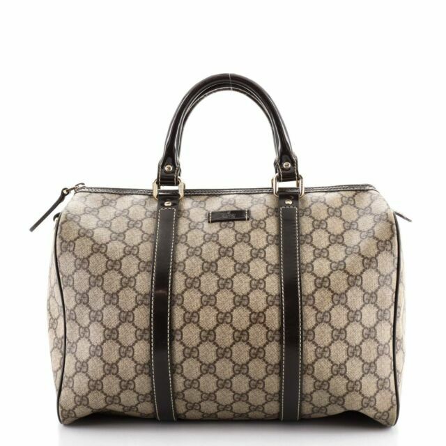 Gucci Joy Black Strap Boston Bag Medium Brown Canvas