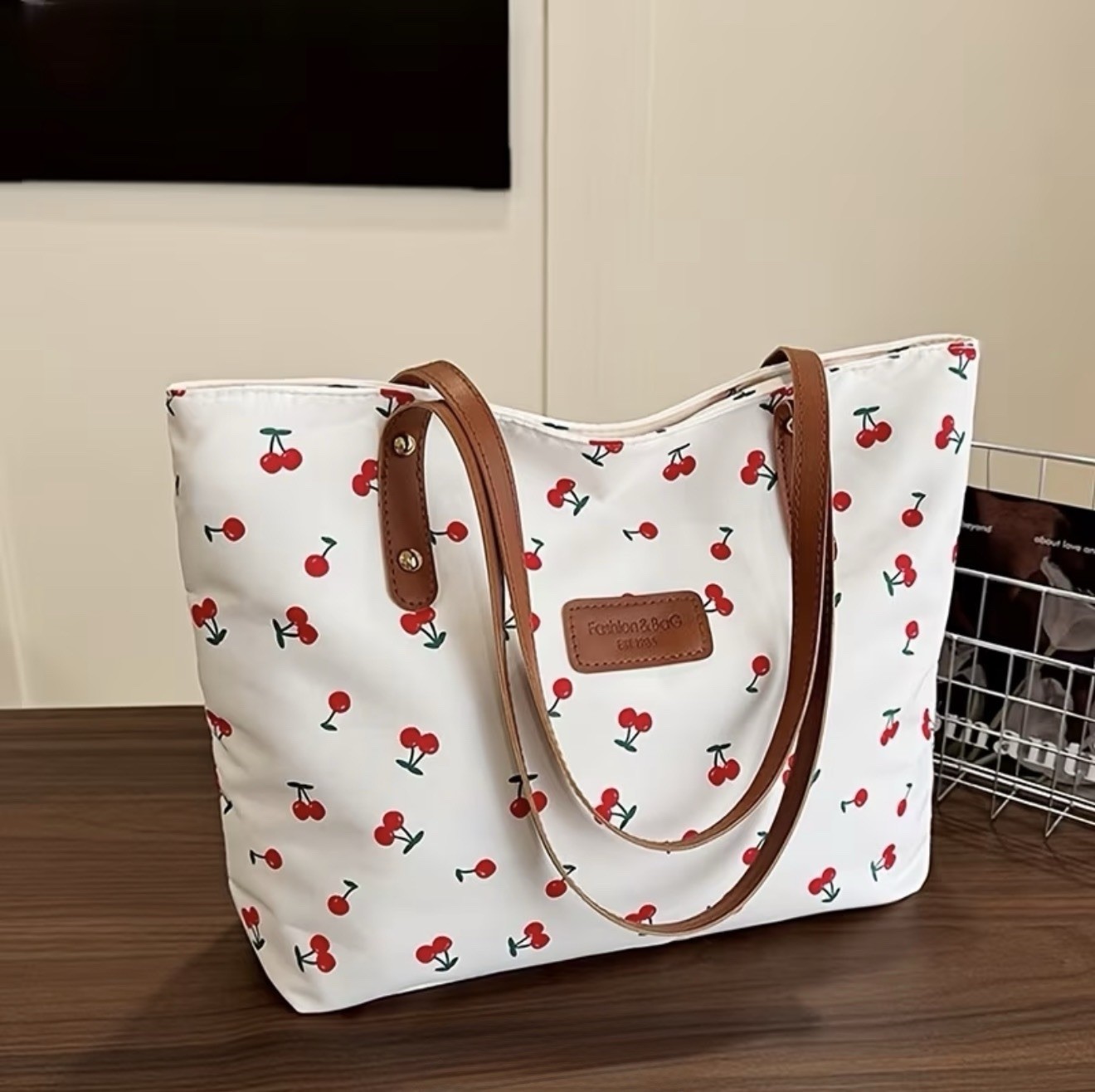 Women Cherry Tote Bag Large Shoulder Handbag Casual Shopper Travel Purse