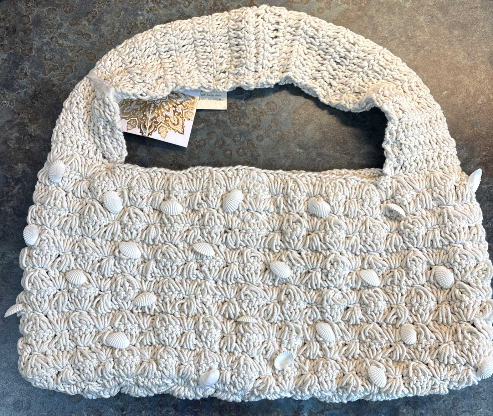 Made In India Seashell Handbag Shoulder bag Genuine Shells Hand-Sewn MACRAME NWT