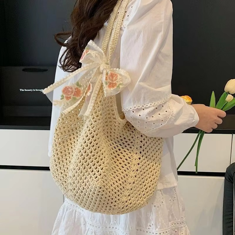 Large Woven Straw Tote Bag Women Shoulder Beach Handbag Summer Casual Travel Bag
