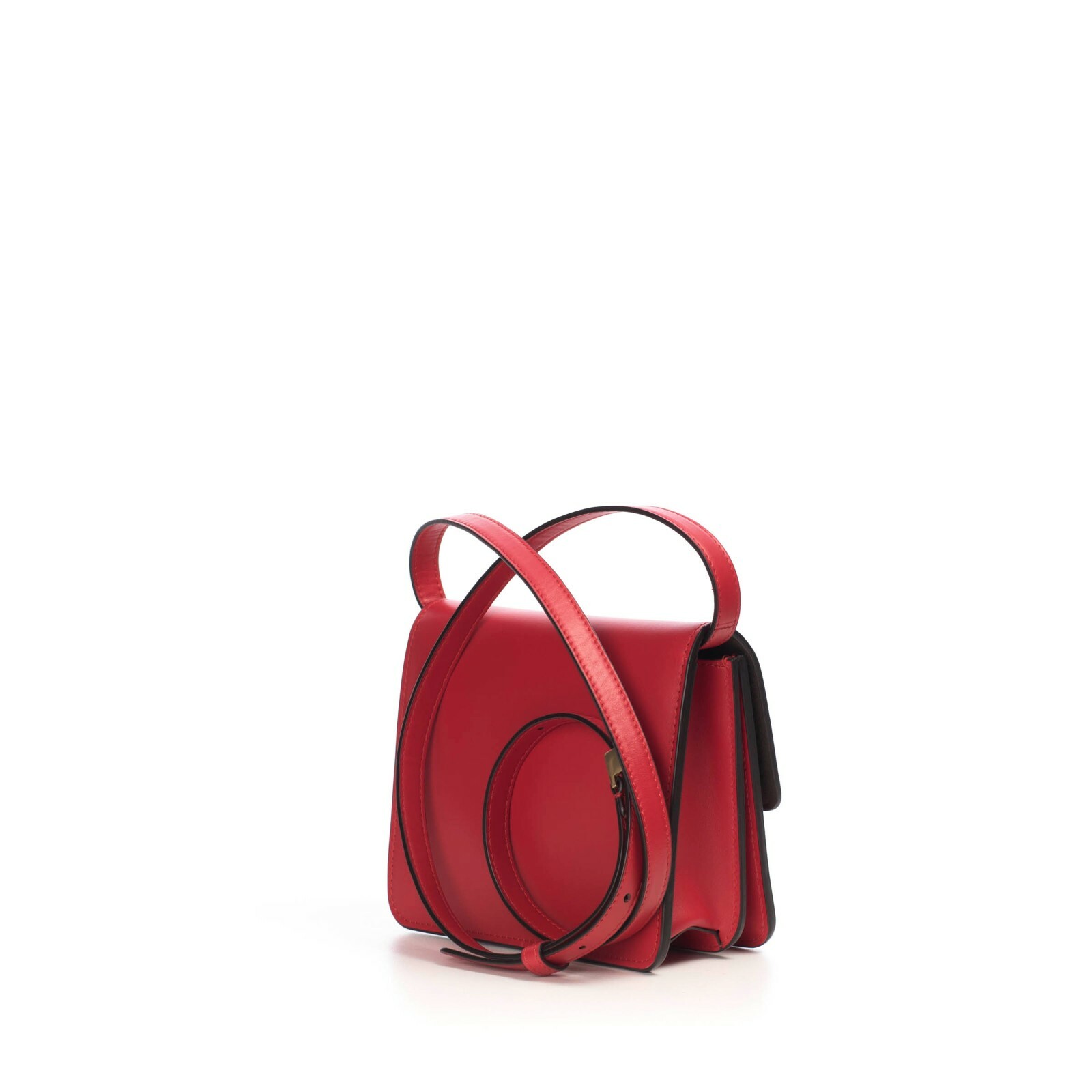 FENDI 1980$ Karligraphy Small Red Leather Cross- Body Bag With FF Buckle Closure