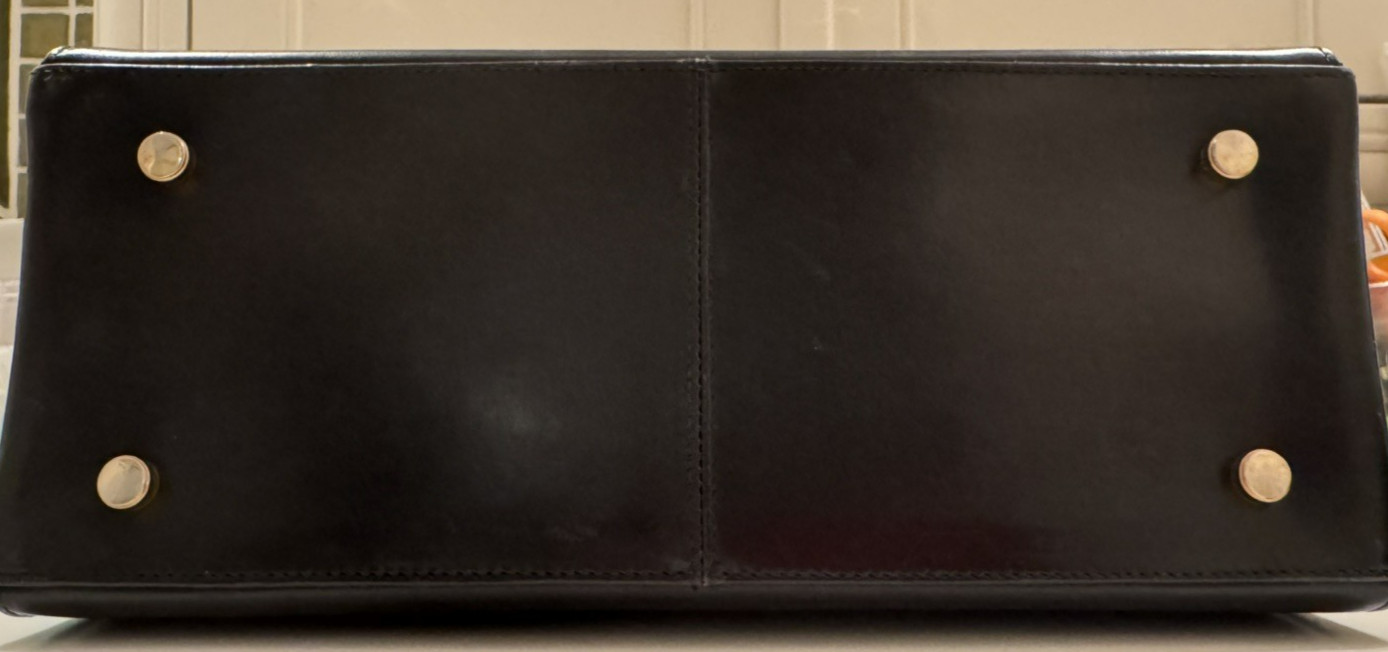 Salvatore Ferragamo Gancini Leather Hand Bag Black Gold Hardware