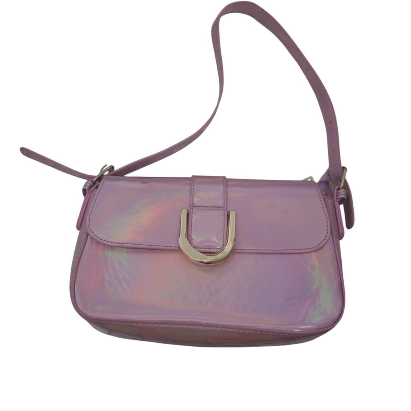 Y2K Holographic Pink Baguette Shoulder Bag Buckle Flap Fairycore Festival
