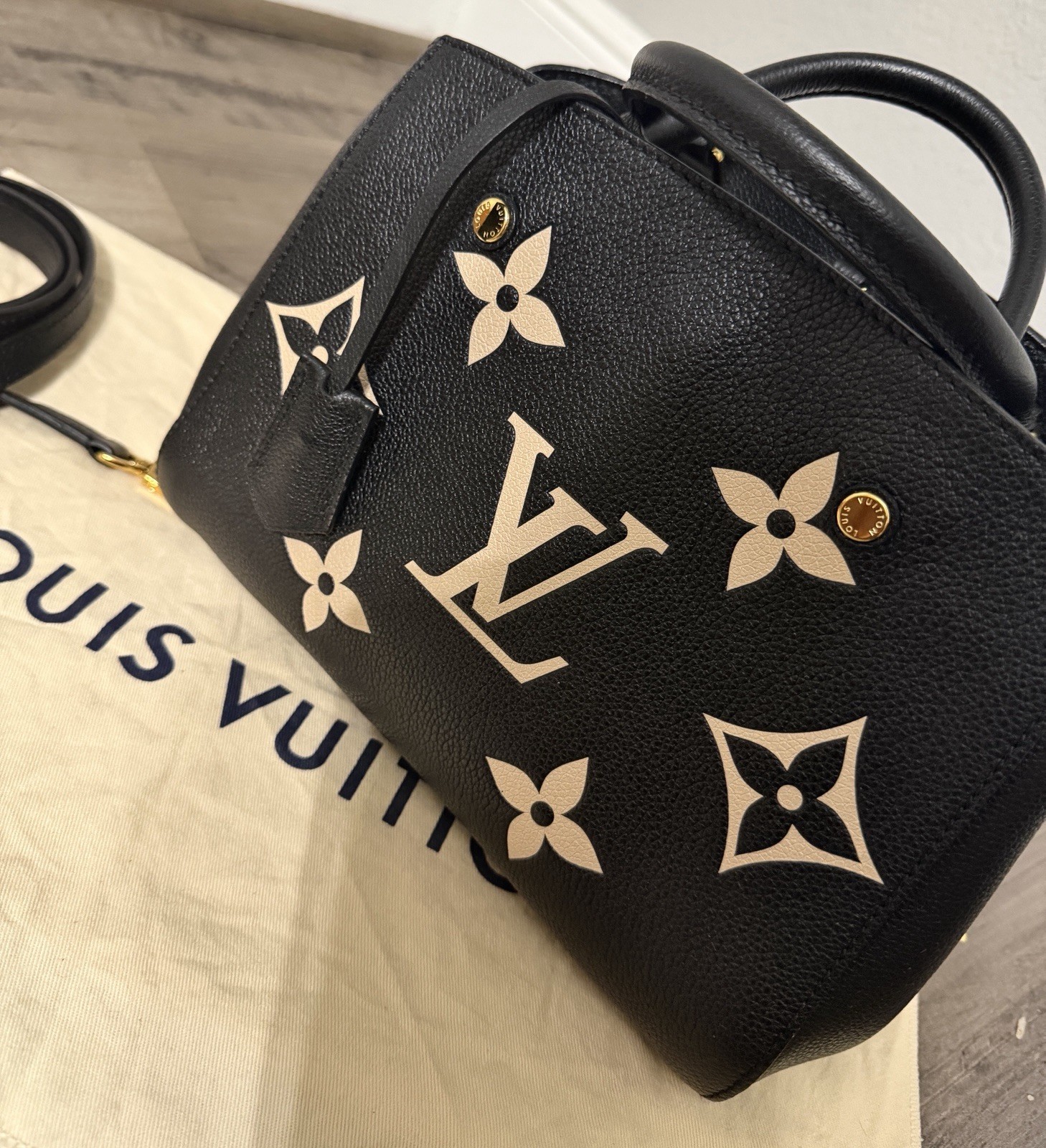 Louis Vuitton Montaigne BB M45778 Monogram Empreinte Black Beige with Dust Bag