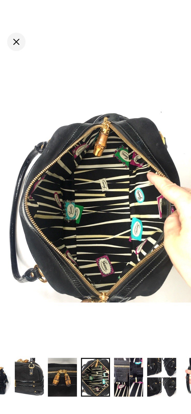 Tom Ford Era Gucci Black Suede Horsebit Satchel Bag with Bamboo Zip Pulls