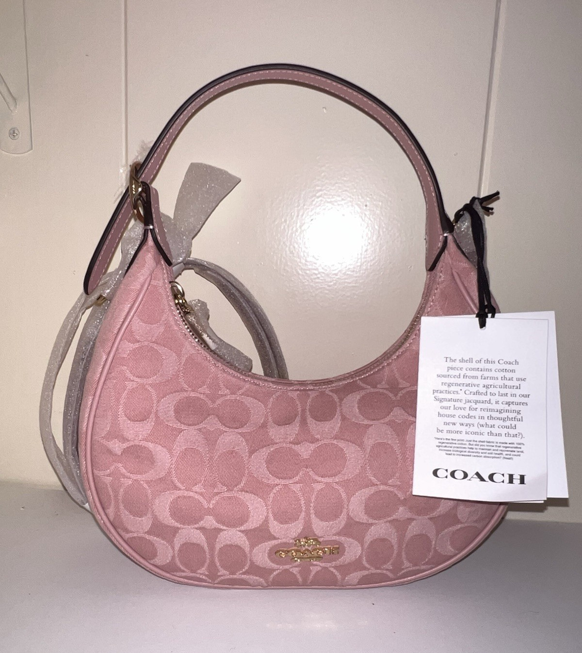 NWT Coach Emily Shoulder Bag In Signature Denim Gold/Light Pink