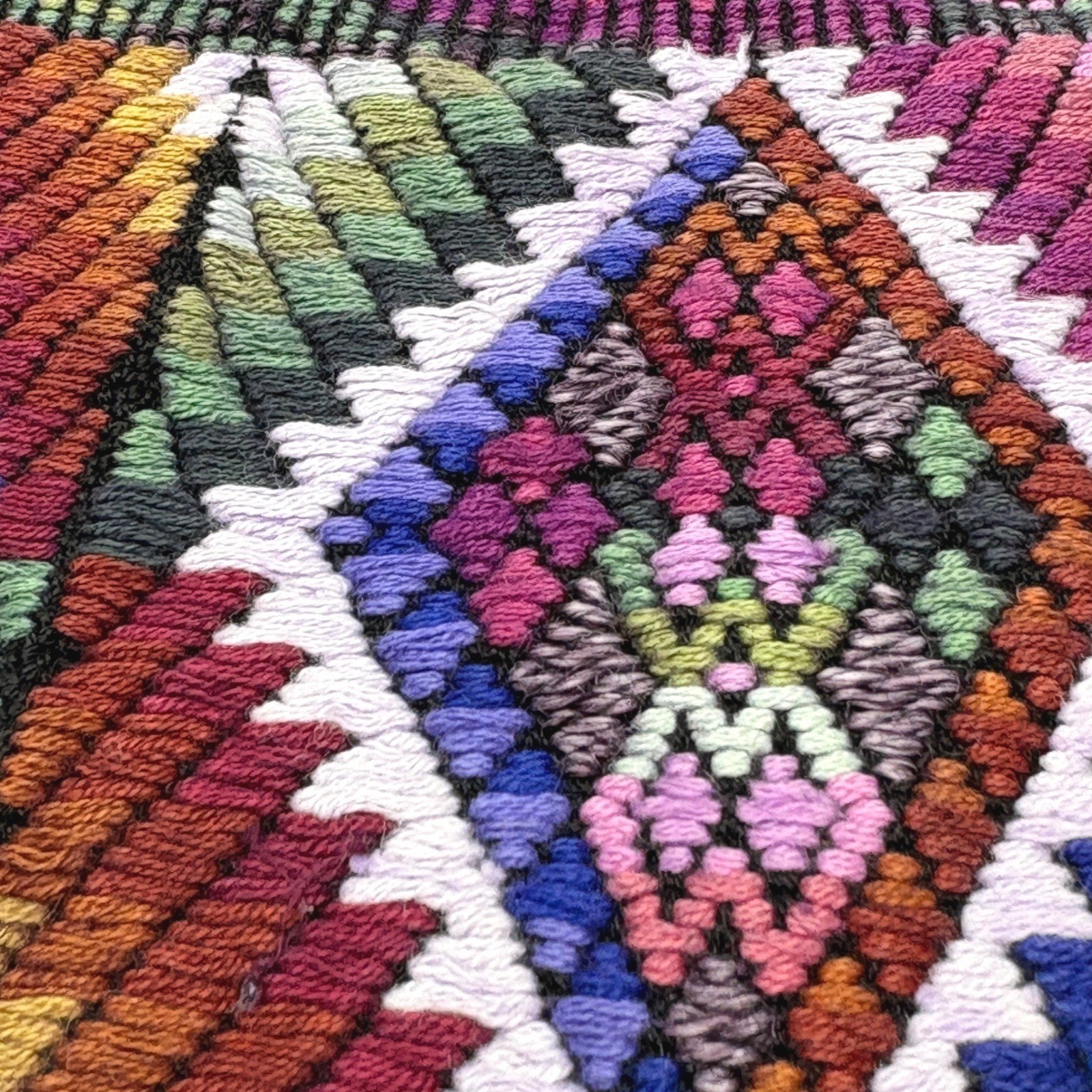 Woven Textile Geometric Wristlet Clutch Bag Zippered Huipil Style Leather Trim