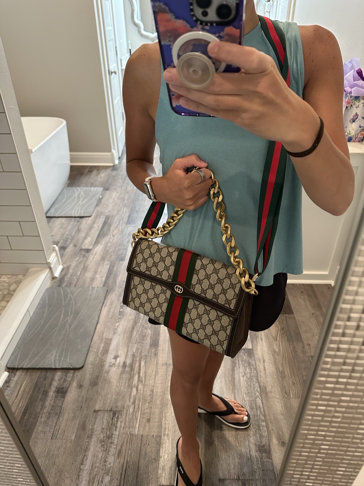 Vintage Gucci GG Monogram Web Stripe Crossbody Bag with Unbranded Strap