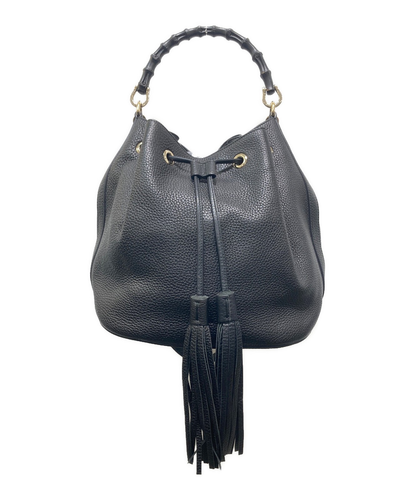 Gucci 2-Way Bamboo 387613 Leather Black Shoulder Bag #TFB3522
