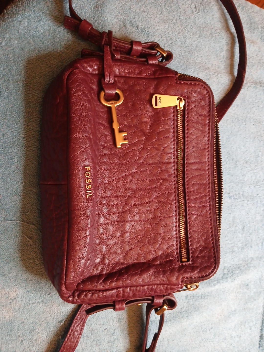 Fossil Piper Toaster Crossbody Burgundy Wine Pebbled Leather Bag Purse Medium