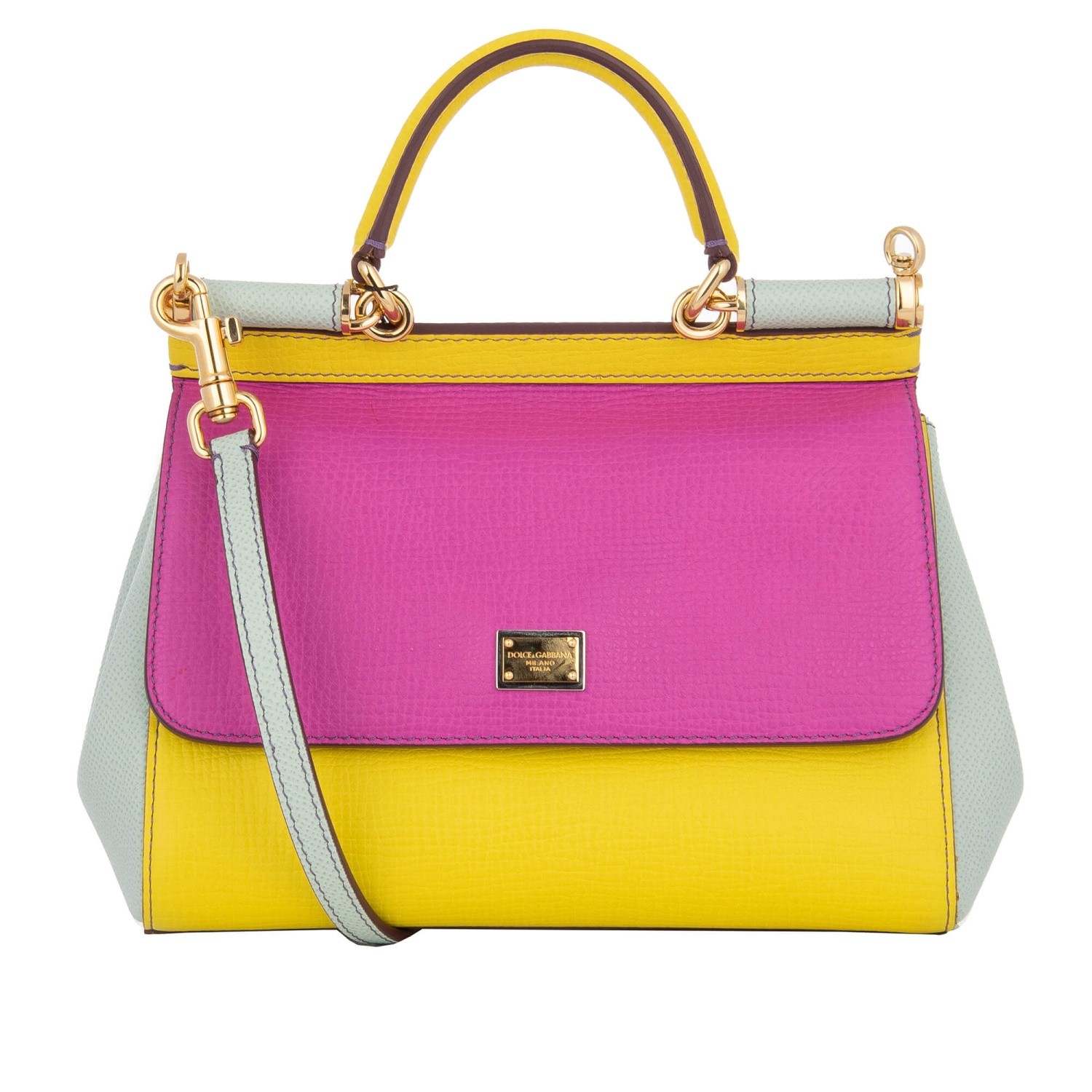 DOLCE & GABBANA DG Logo Bag Palmellato Leather SICILY Medium Pink Yellow Green