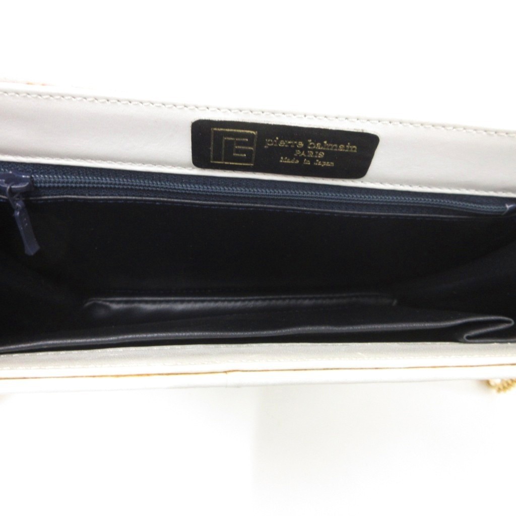 Pierre Balmain Shoulder Bag White Gold Chain Leather 8×6.7in Vintage B