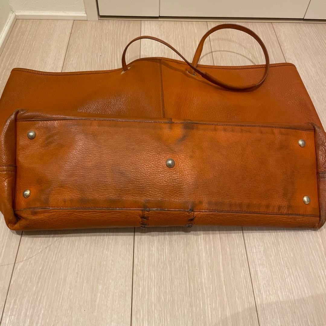 Yves Saint Laurent Orange Leather Reversible Tote Bag with Pouch Used From Japan