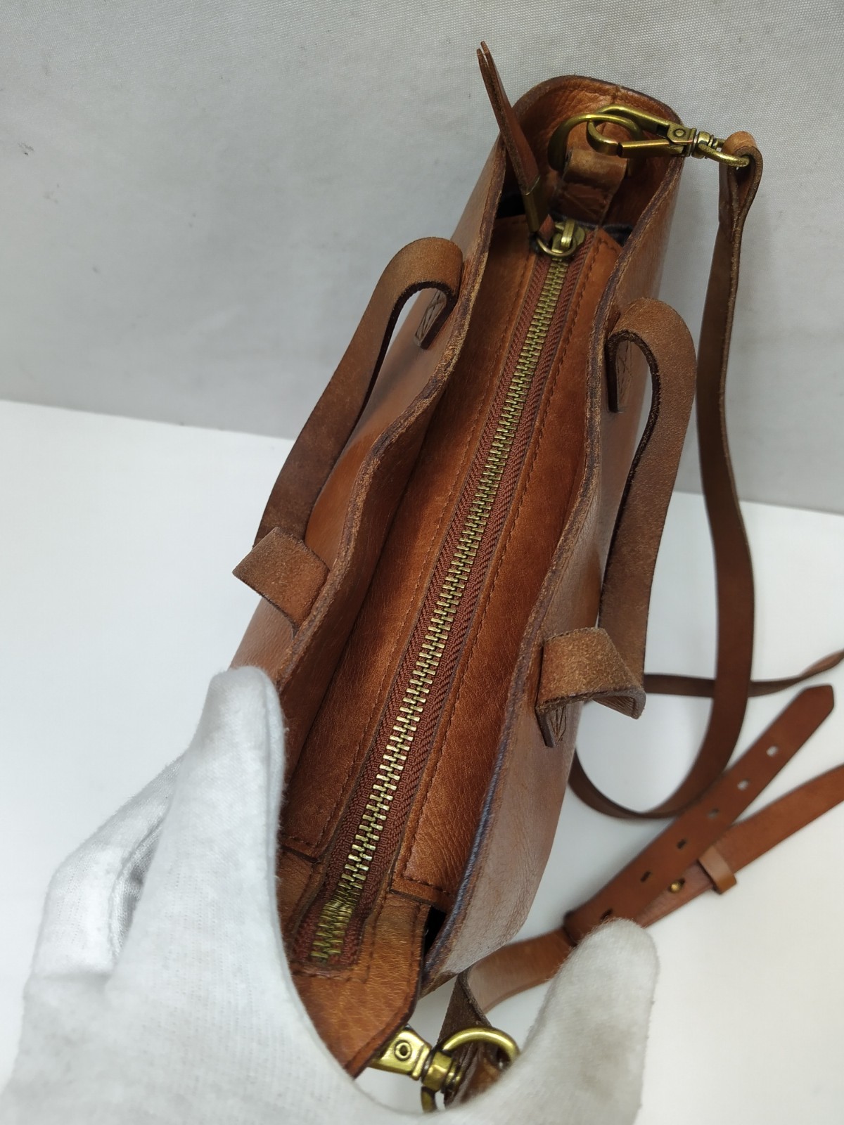 Madewell Transport Brown Leather Double Handles Zipper Closure Tote Bag