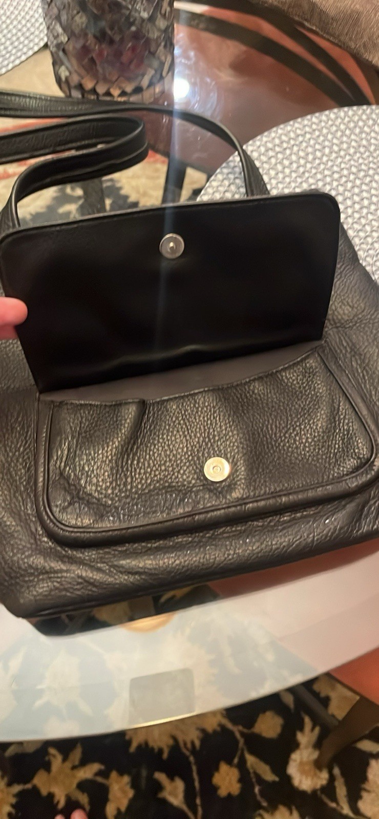 Stone Mountain Leather Black Pebbled Shoulder Bag Medium