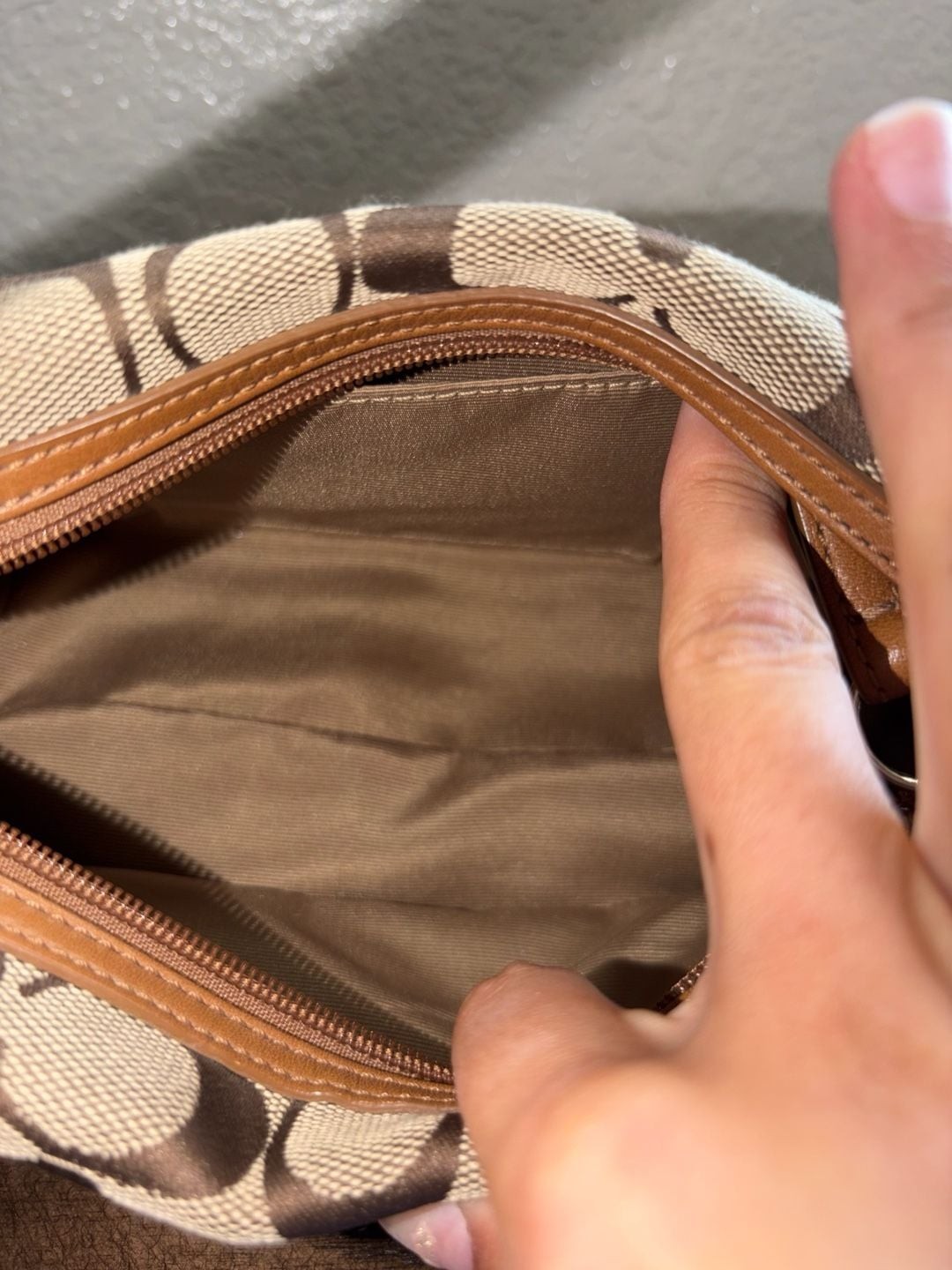 Coach Signature C Logo Canvas and Suede Mini Hobo Bag