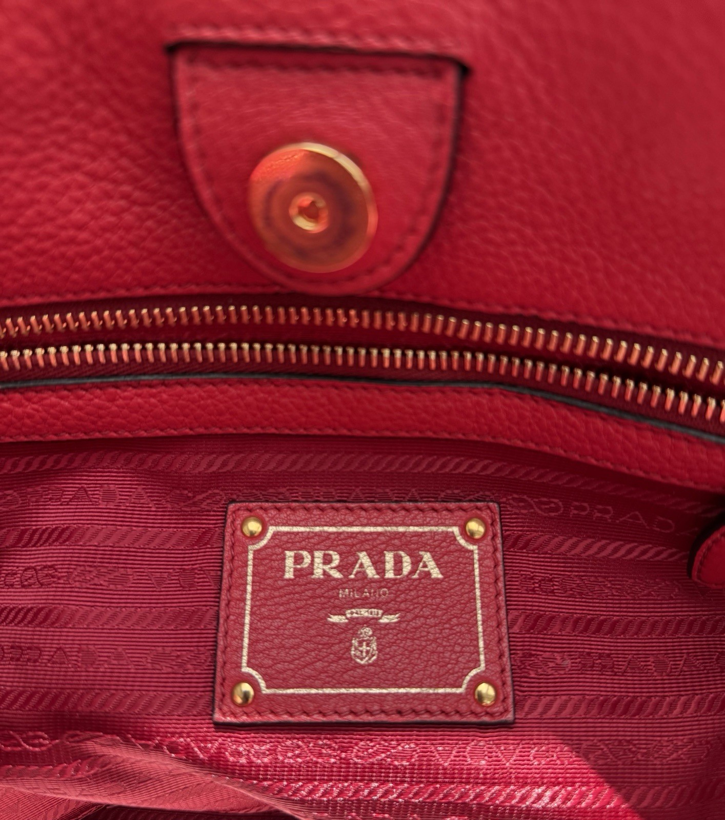 PRADA Red Vitello Phenix Grain Leather Tote with Dust Bag