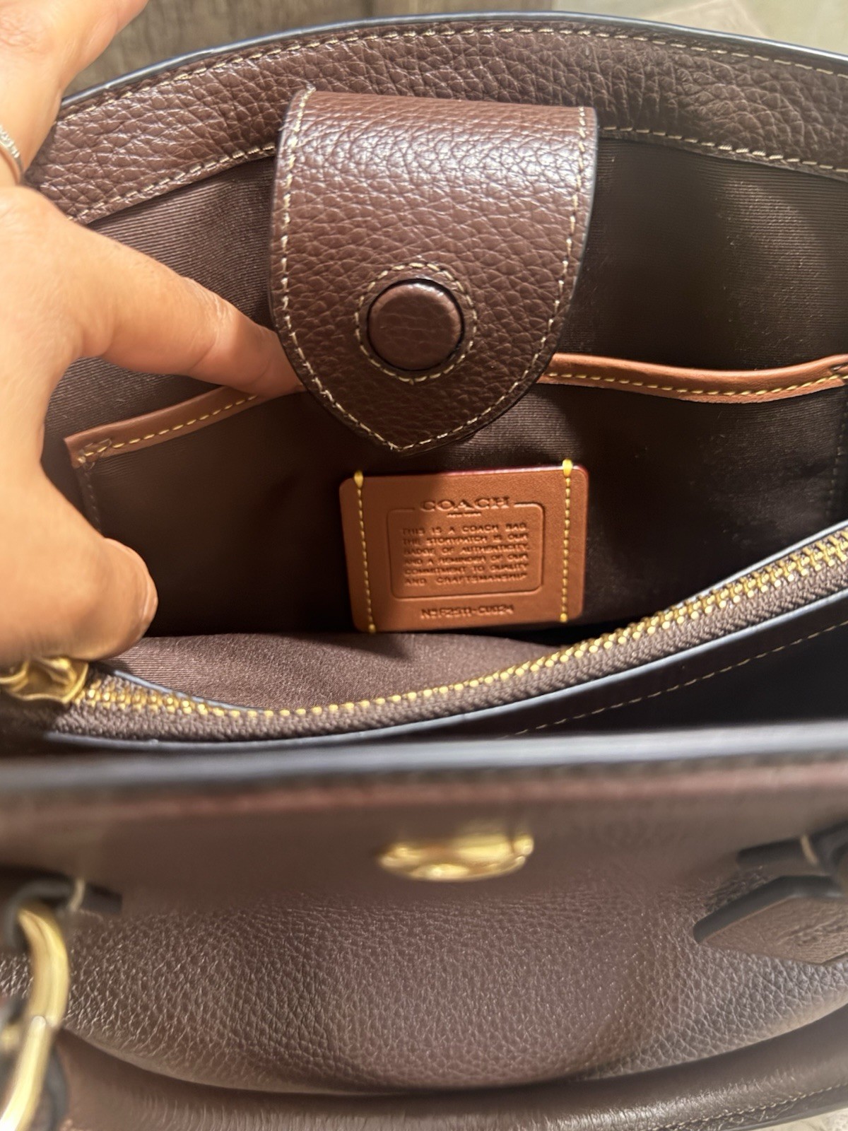 Coach Brown Pebbled Medium Satchel Top Handle Zip Detachable Strap Gold HW