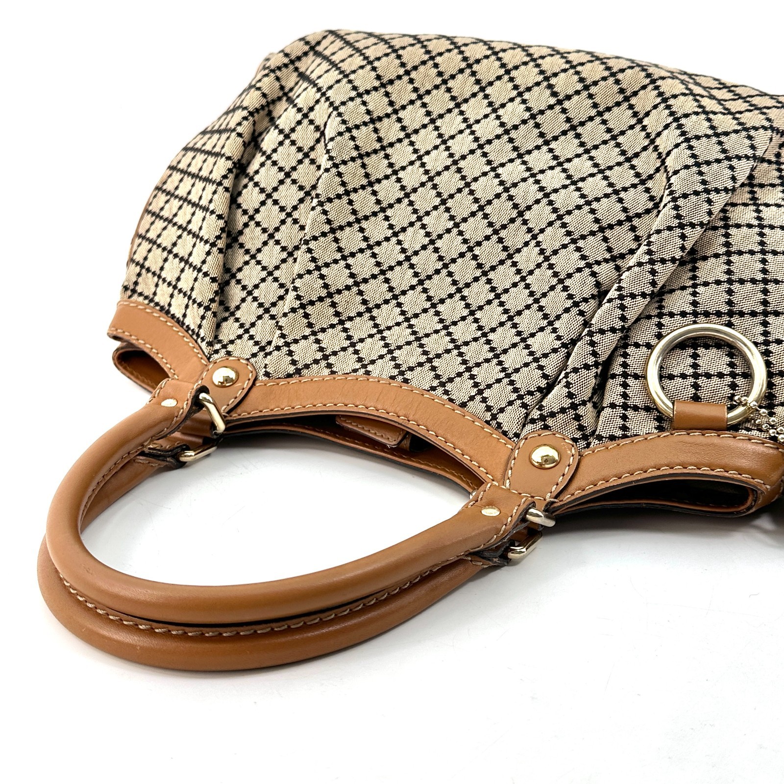 Gucci Diamante Sukey Canvas Leather Tote Bag Hand Bag Beige Brown 211944 Auth