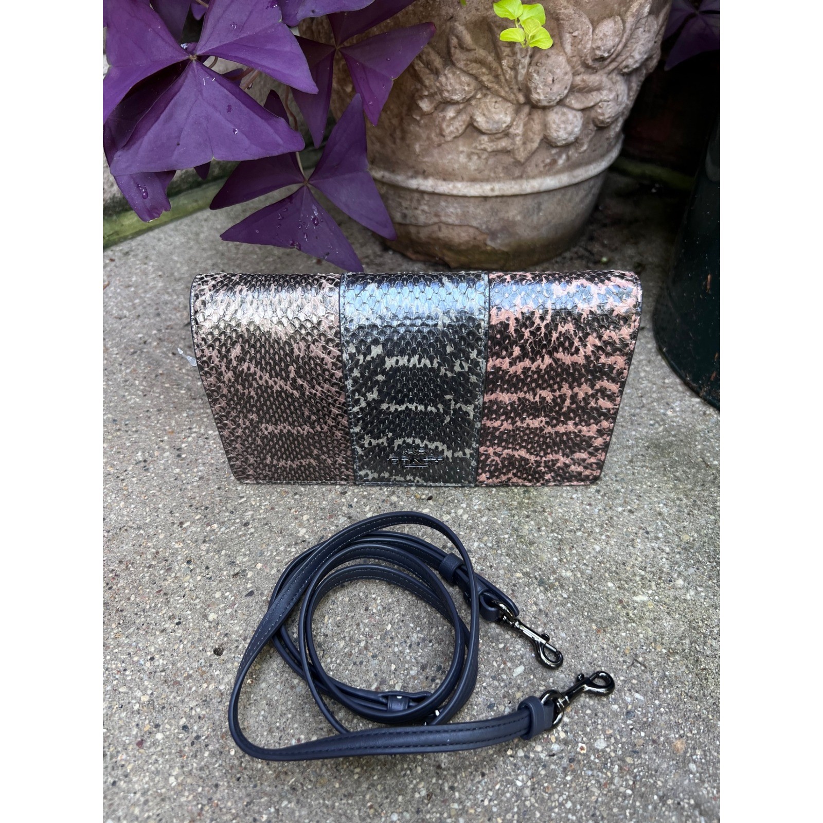 COACH Hayden Foldover Crossbody Clutch Stripes Mixed Snakeskin Bag NWT AS IS
