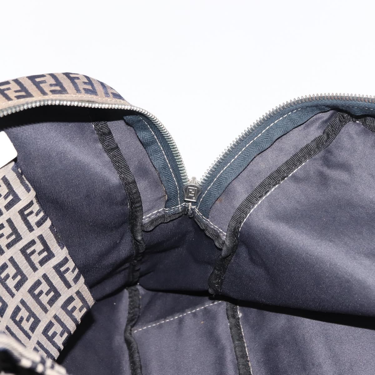 FENDI Zucchino Canvas Tote Bag Navy Gold Auth bs30080