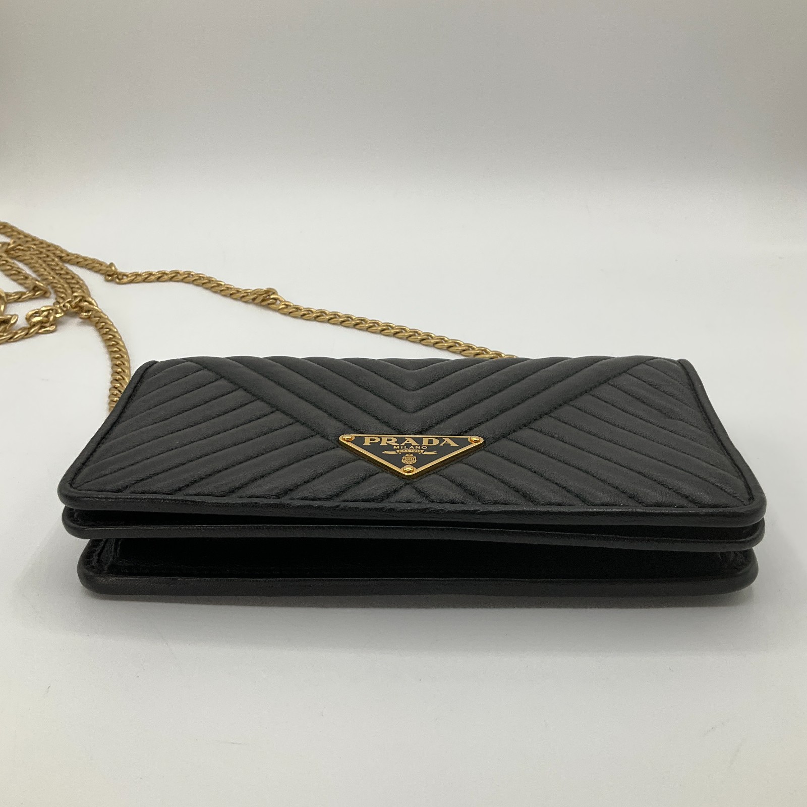Prada Diagramme Black Leather Mini Chain Bag With Original Box