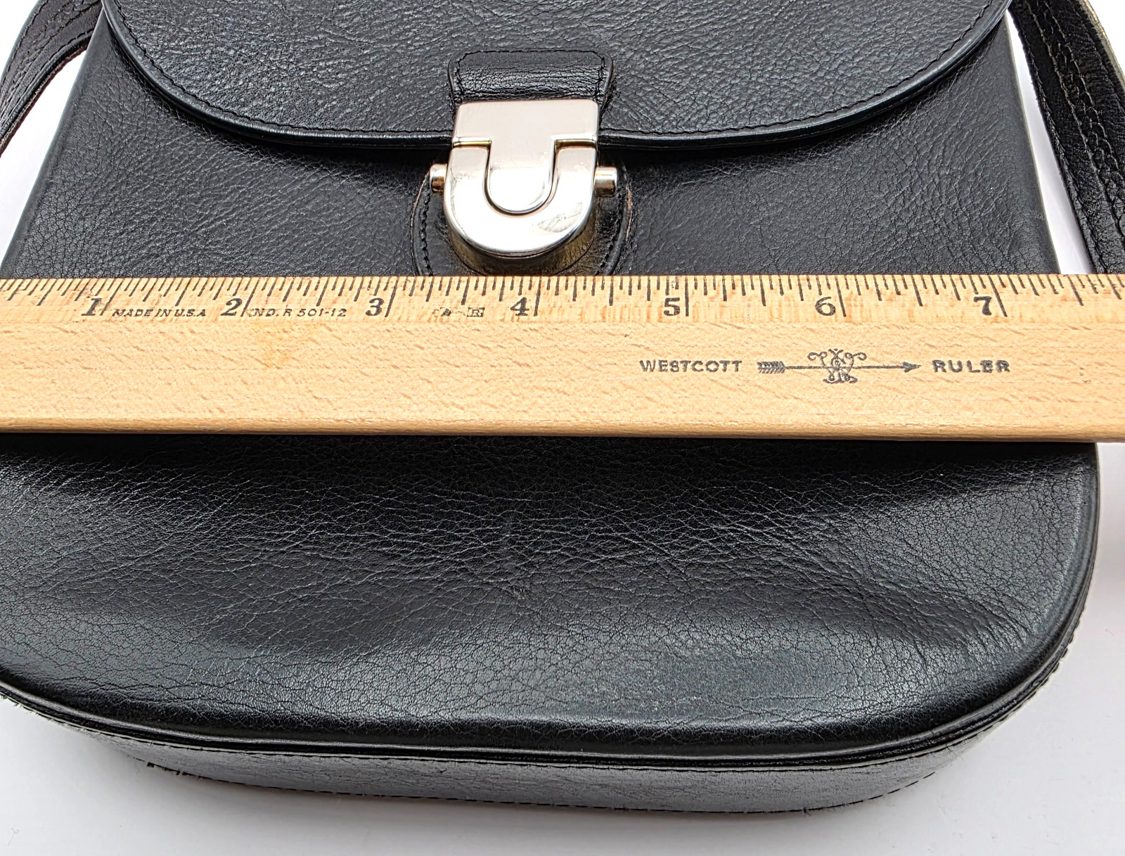 Vintage Oroton Australia Black Leather Crossbody Satchel Bag Silver Hardware
