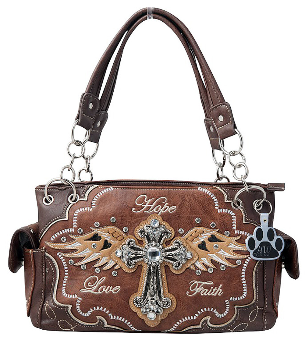 Western Handbag Faith Hope Love Cross Angel Wings Carry Conceal Purse Wallet