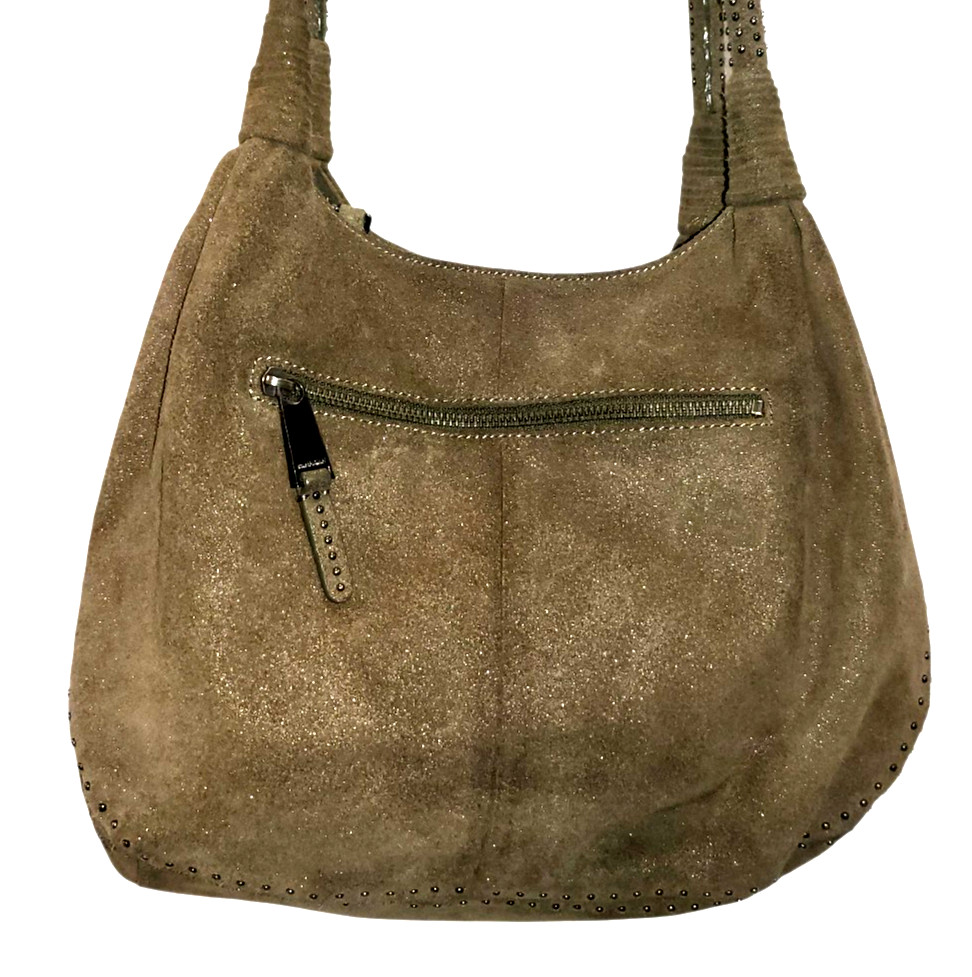 DAN AZAN Double Handle STUDDED METALLIC GREEN w POUCH Shoulder Tote Handbag Med