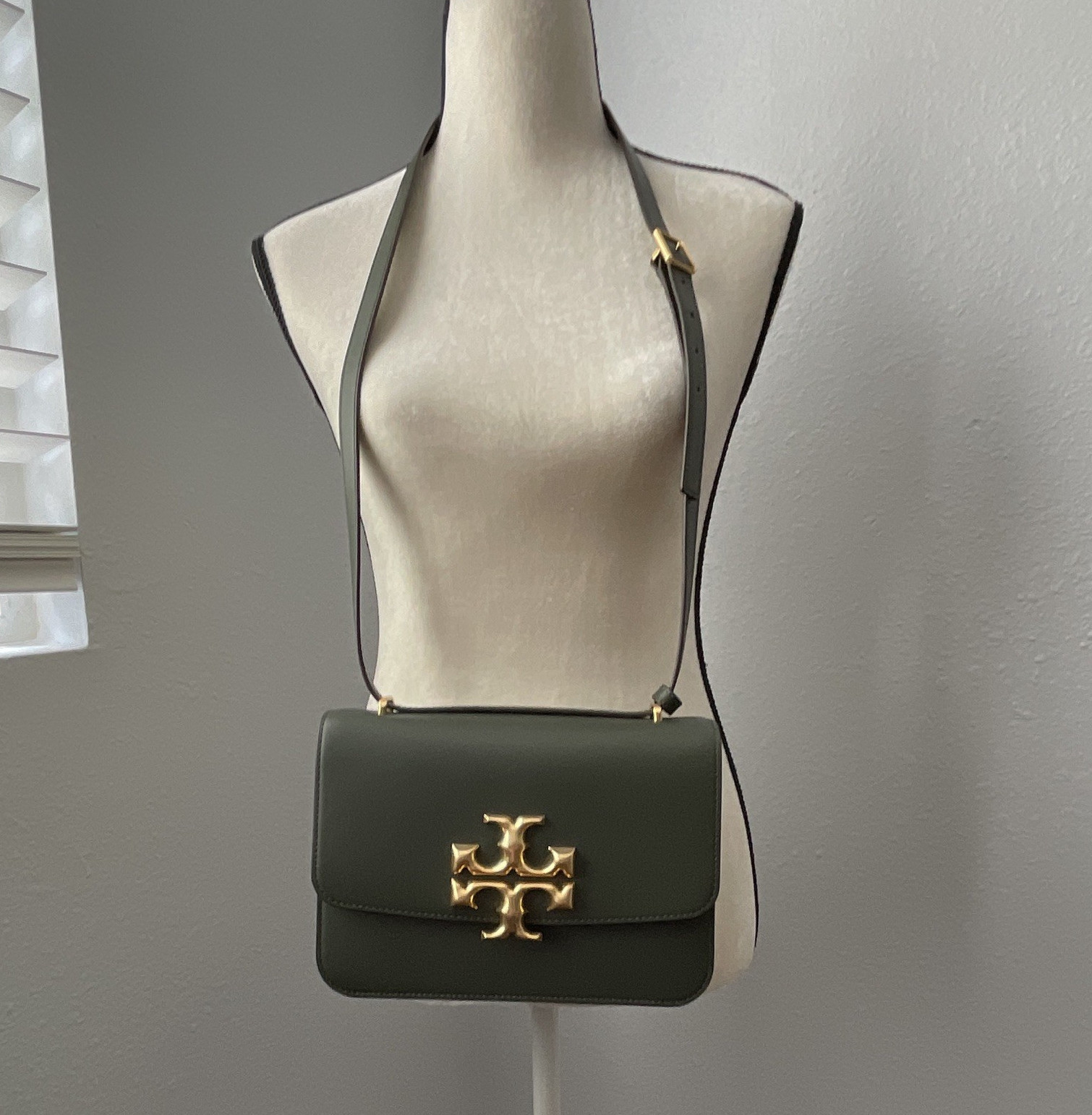 Tory Burch Women’s Green Small Crossbody Flap Magnetic Closure Gold Logo