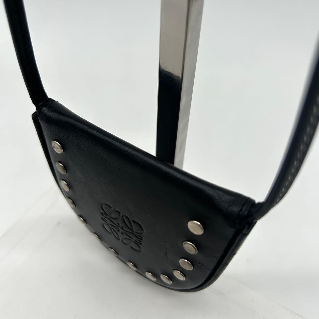 Loewe Heel Pouch Anagram Studs Shoulder Bag Leather Black Japan 079065