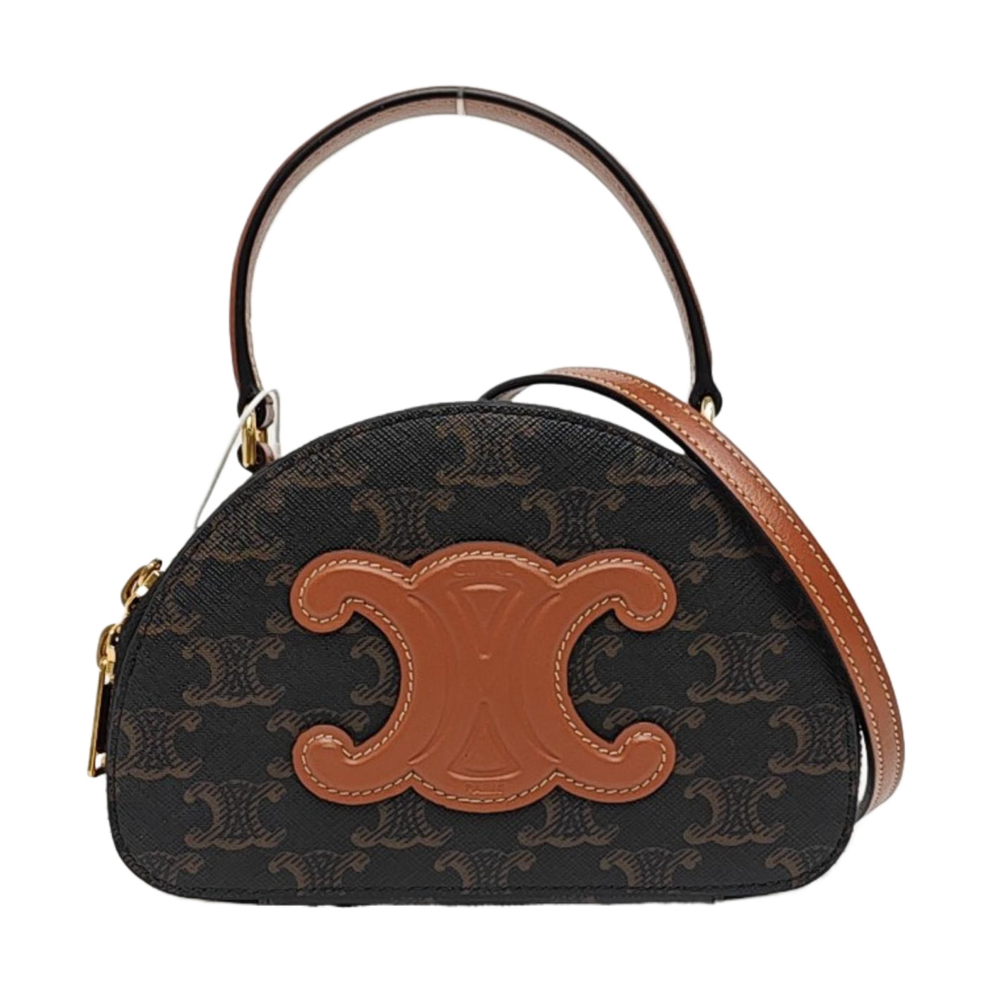 CELINE Triomphe Mini Dome Monogram Coated Canvas Handbag Shoulder Bag Brown