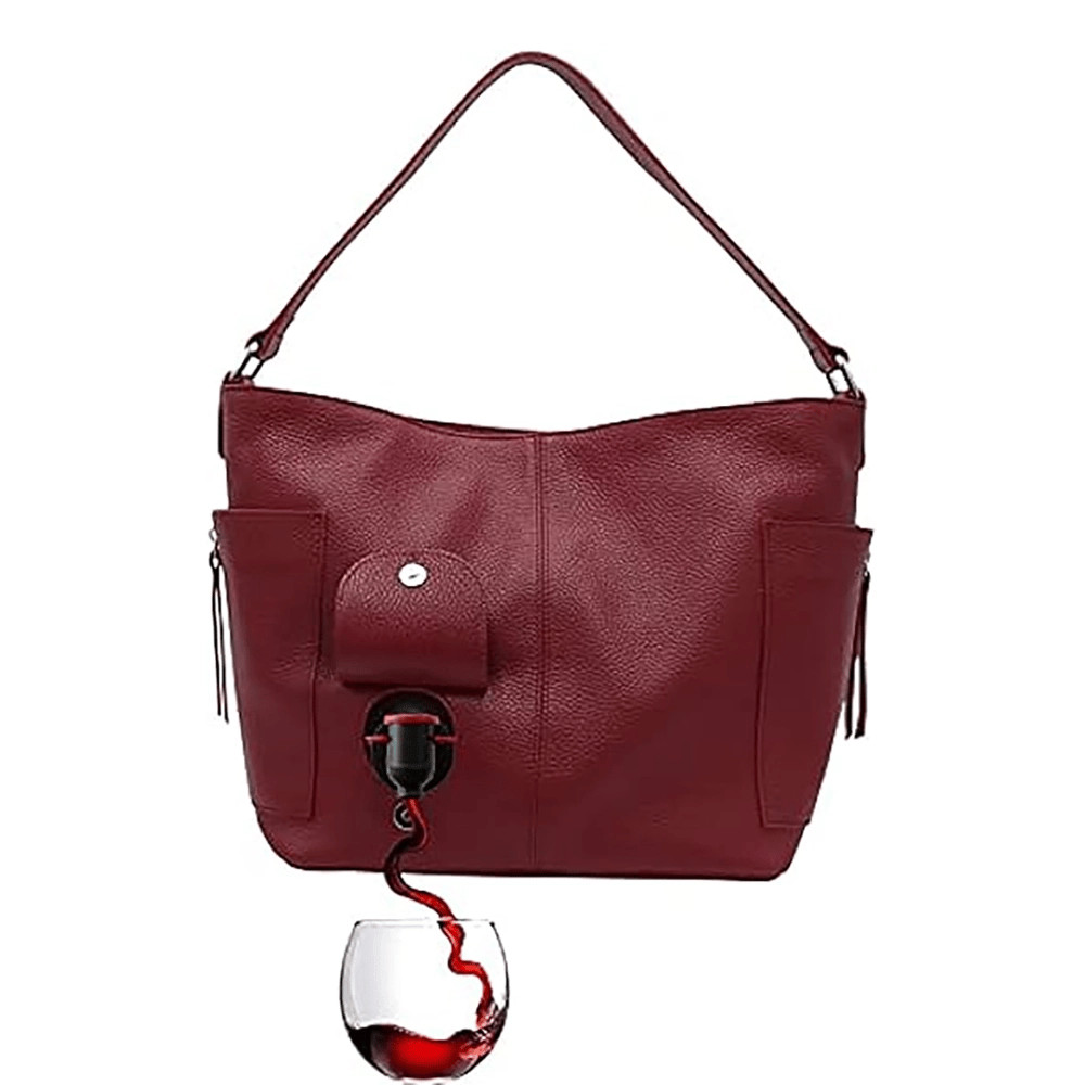 NEW PortoVino 100% Italian Leather Wine Purse, Crimson Holds 1.5L Christmas Gift