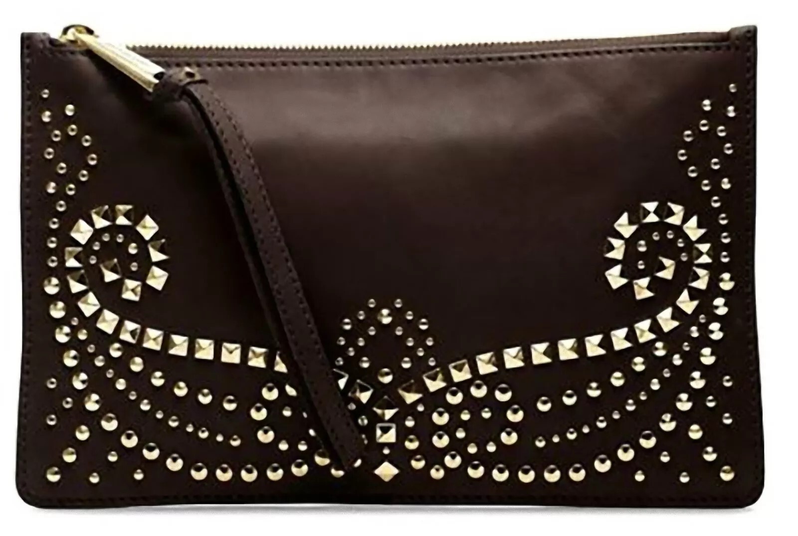 Michael Kors Rhea Large Studded Leather Zip Clutch In Chocolate (Dark Brown) NWT