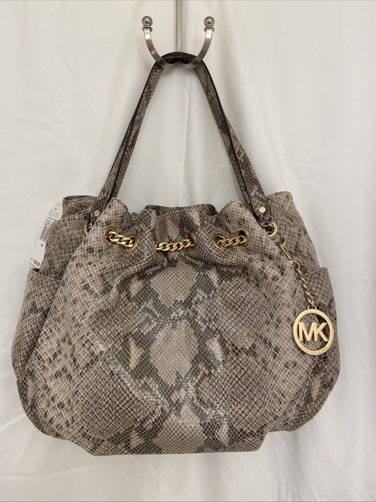 NWT Michael Kors Python Snakeskin Embossed Leather Chain Tote Handbag MSRP $348
