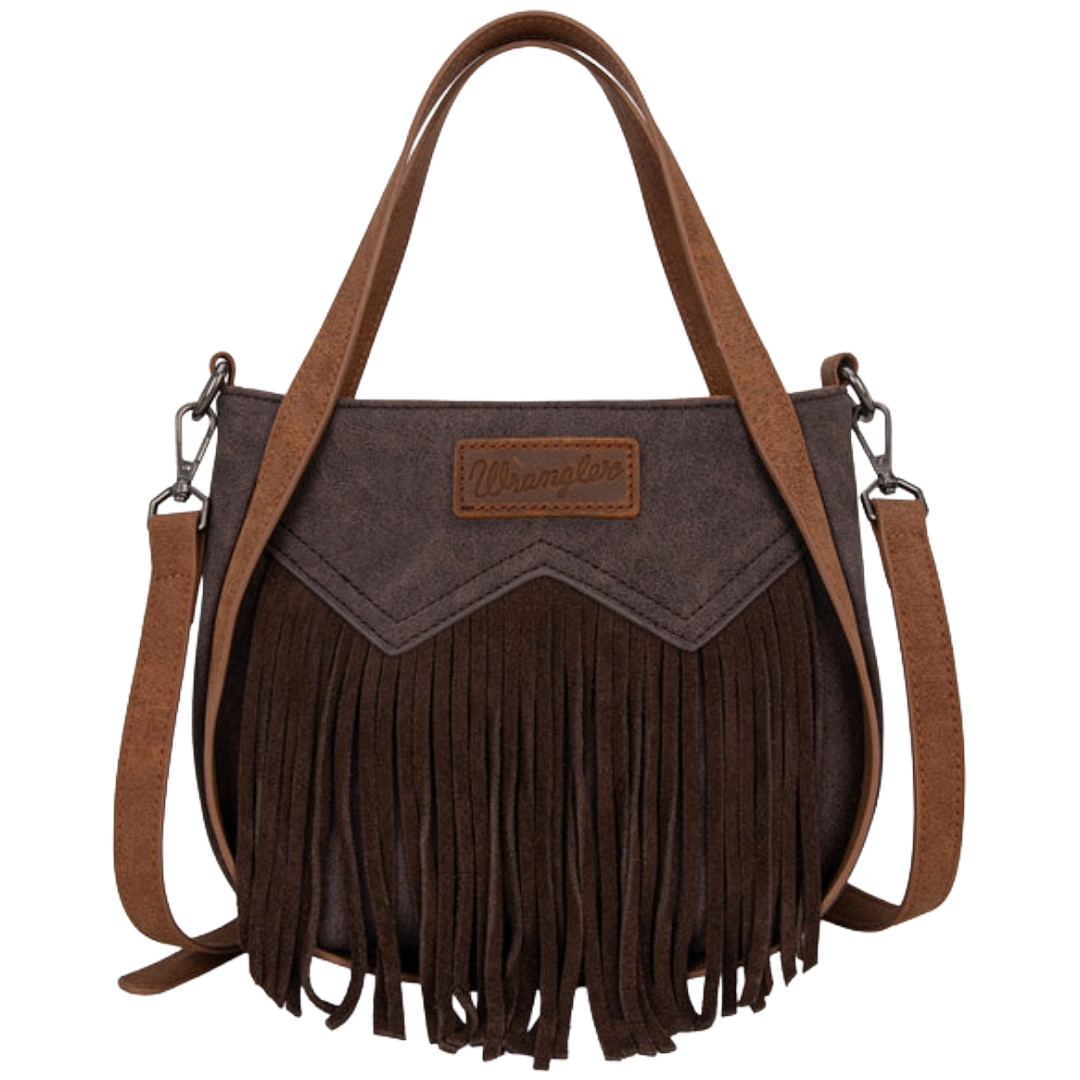 Wrangler Ladies “W” Stitch Fringe Two Tone Coffee Brown Tote/Crossbody WG162-81