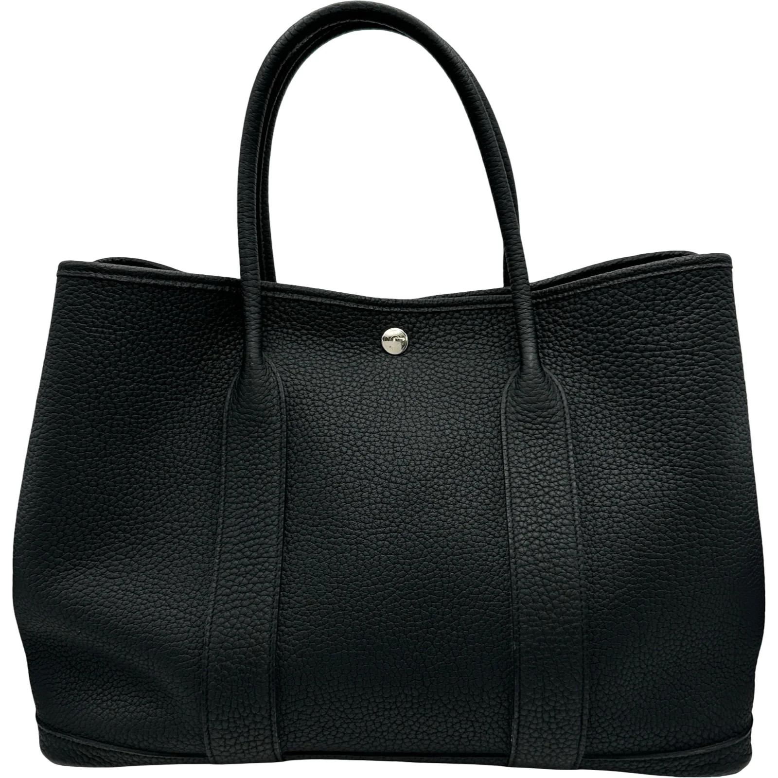 HERMES Garden Party PM Black Negonda Leather Tote C Stamp #OKB6914