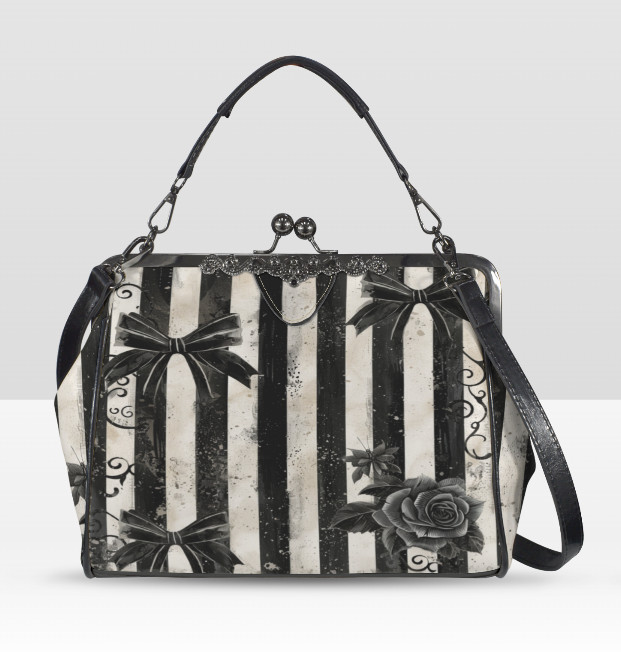 Gothic Horror Black White Dirty Stripe Shoulder Cross Body Bag Satchel Holiday