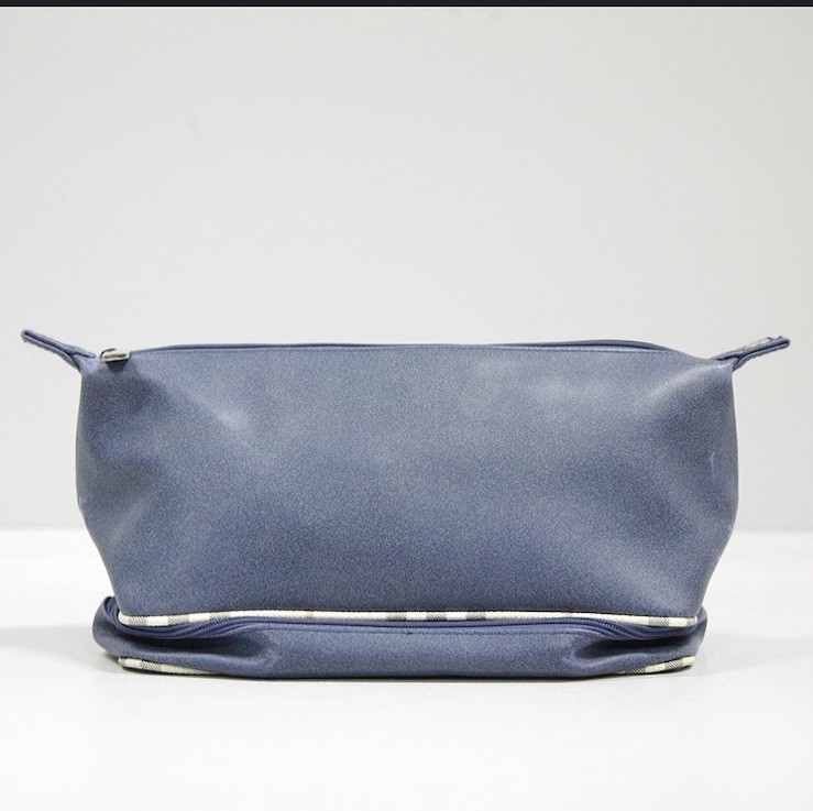Burberry Fragrance Navy Nova Check Pouch Bag Vanity Bag Double Stack/ Rare