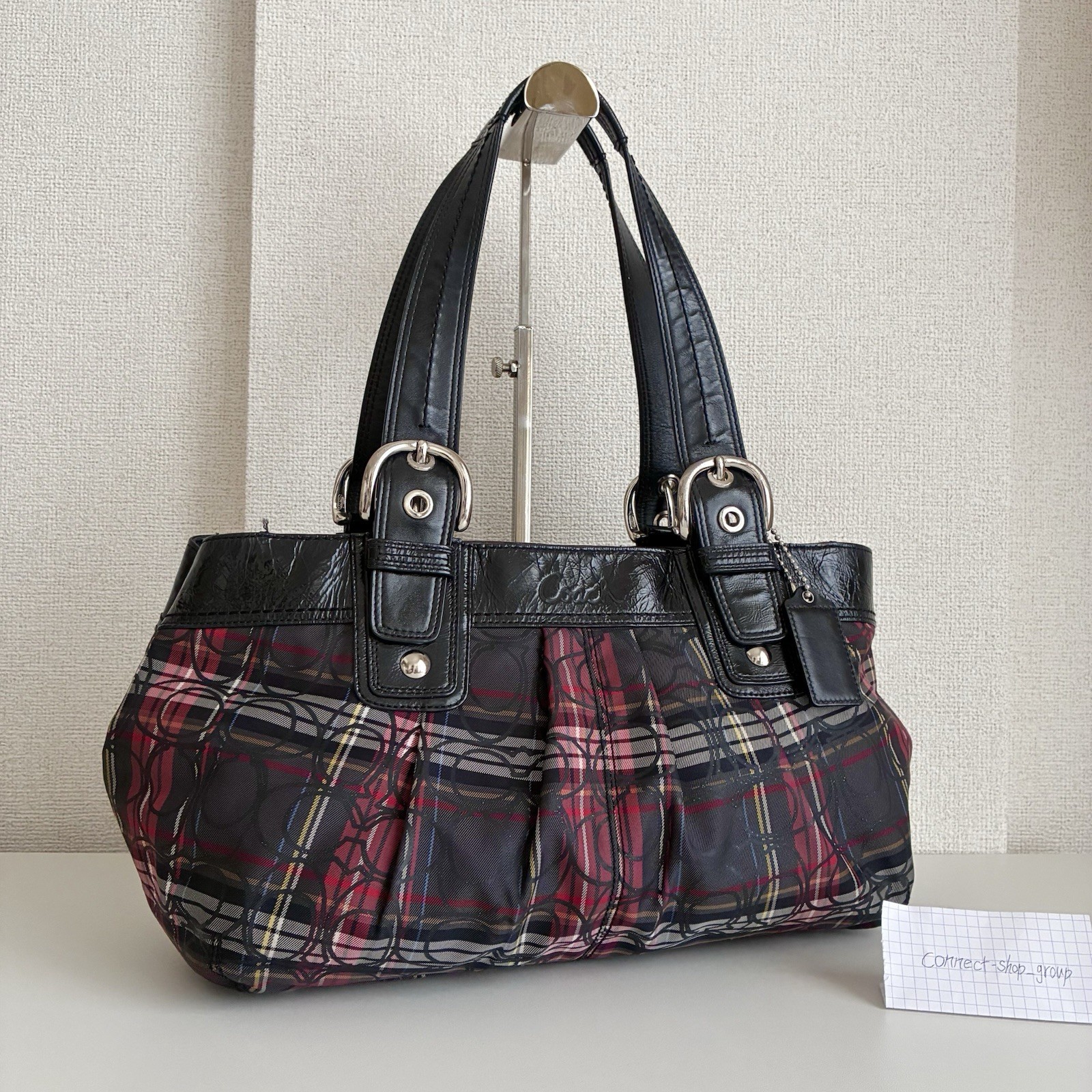 COACH Poppy Soho Tartan Plaid Tote Bag Black Pink Signature C F15228 Vintage Y2K