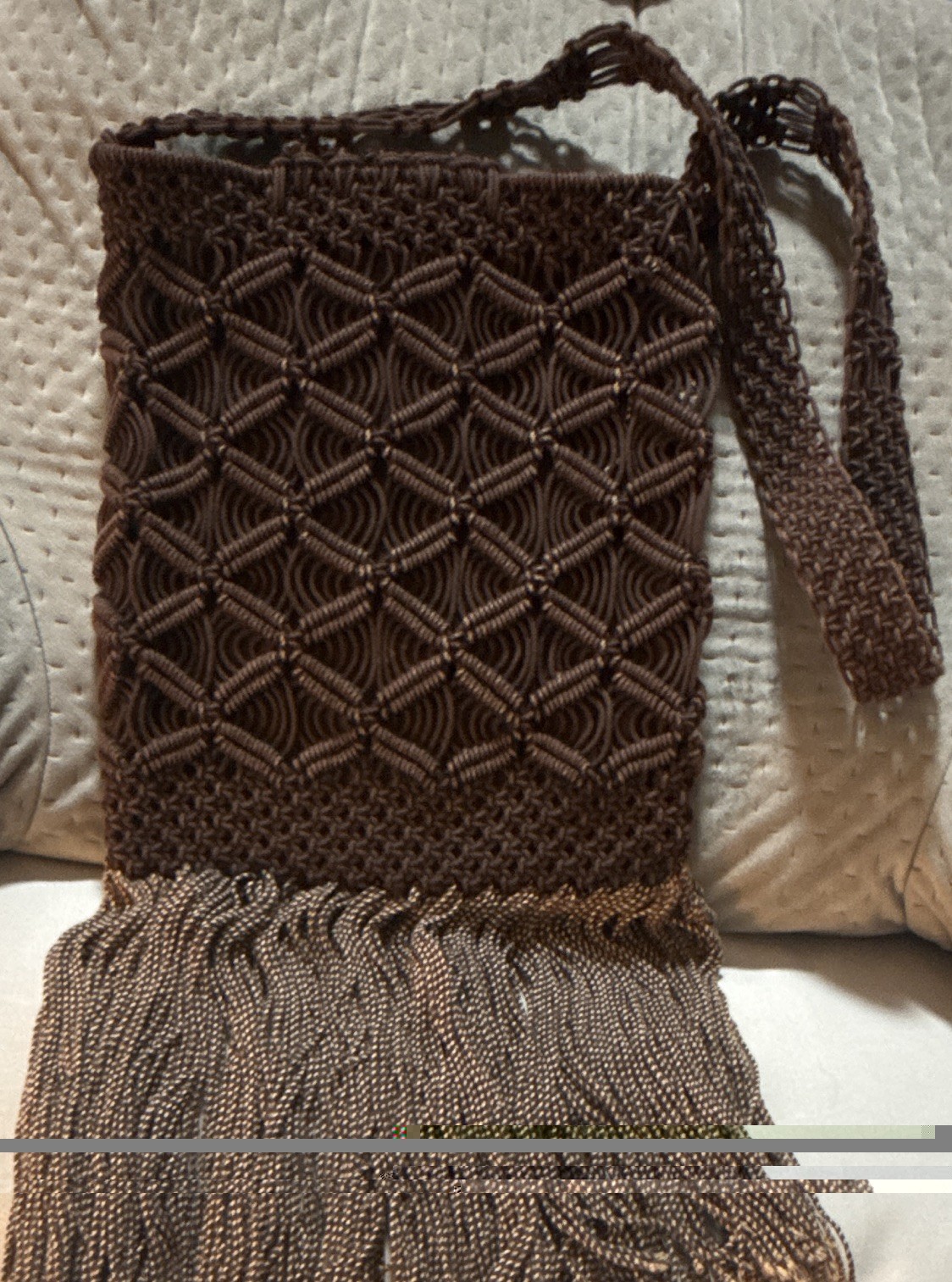 VTG 70s Macrame Fringe Crossbody Bag Brown Handmade Panama Hippie Festival Boho