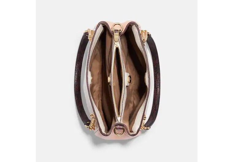 COACH Leather CAMMIE CHAIN BUCKET Bag w/Crossbody Strap~Chalk, Black, Peach