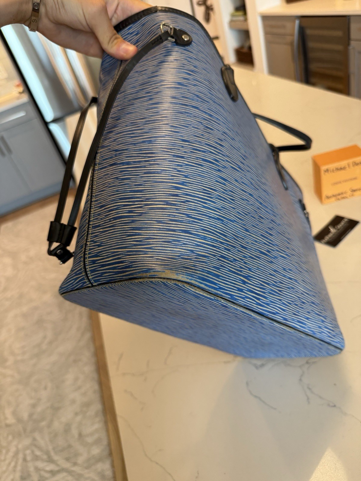 Louis Vuitton Neverfull MM Epi Blue/Black Tote Bag w/ Pouch & Strap